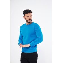 Vera Moda Tarz Erkek Sweatshirt Turkuaz - 3 Iplik Şardonlu Uzun Kollu T-Shirt