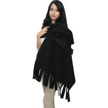 Bonus Hill Siyah Püskülü Unisex Polar Şal