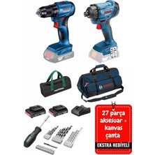 Bosch Promix Set Gdr 180 Li ve Gsr 180 Li Şarjlı Matkap Bosch Darbeli Vidalama Somun Sıkma + Çift Akülü