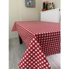 Zeren Home Sıvı Geçirmez Keten Dertsiz Masa Örtüsü Kareli Kırmızı Beyaz + 12 Peçete
