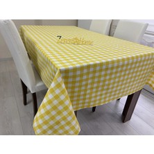 Zeren Home Sıvı Geçirmez Keten Dertsiz Masa Örtüsü Kareli Sarı Beyaz + 6 Peçete