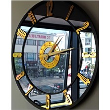 Yc Melonni Gerçek Aynalı Duvar Saati 50 cm City Modern Salon Füme Gold