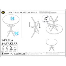 Hey Modüler Mobilya Derya Yuvarlak Mutfak Masa Yemek Masa Balkon Masa Gold Kenar Metal Siyah Ayaklı 70 cm