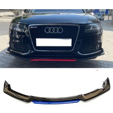 Audi A4 B8 Mavi Renkli Şeritli Dilli Ön Lip 4 Prç Parlak Siyah Abs