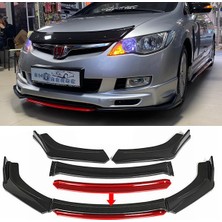 Honda Civic Fd6 Kırmızı Renkli Şeritli Dilli Ön Lip 4 Prç Parlak Siyah Abs