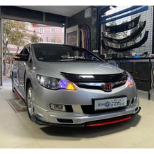 Honda Civic Fd6 Kırmızı Renkli Şeritli Dilli Ön Lip 4 Prç Parlak Siyah Abs