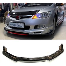 Honda Civic Fd6 Gri Renkli Şeritli Dilli Ön Lip 4 Prç Parlak Siyah Abs