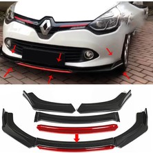 Renault Clio 4 Mk4 Kırmızı Renkli Şeritli Dilli Ön Lip 4 Prç Parlak Siyah Abs 2012 - 2019