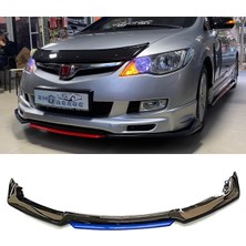 Honda Civic Fd6 Mavi Renkli Şeritli Dilli Ön Lip 4 Prç Parlak Siyah Abs