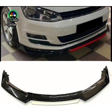 Vw Golf 7 - 7 Fl Beyaz Renkli Şeritli Dilli Ön Lip 4 Prç Parlak Siyah Abs 2012 - 2019