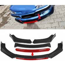 Peugeot 306 Kırmızı Renkli Şeritli Dilli Ön Lip 4 Prç Parlak Siyah Abs