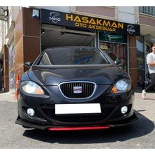 Seat Leon Mk2 Mavi Renkli Şeritli Dilli Ön Lip 4 Prç Parlak Siyah Abs