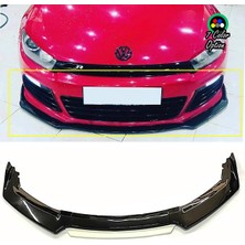 Vw Scirocco R Beyaz Renkli Şeritli Dilli Ön Lip 4 Prç Parlak Siyah Abs