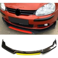 Vw Golf 5 Sarı Renkli Şeritli Dilli Ön Lip 4 Prç Parlak Siyah Abs