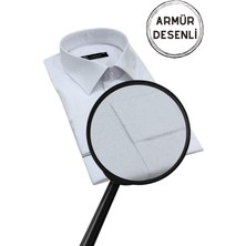 Dicotto Beyaz Armür Desenli Rahat Kesim Uzun Kol Erkek Gömlek Tek Cepli Klasik Regular Fit