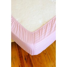 Vavey Çizgili Saten 160X200 30LASTIKLI Yatak Çarşafı ve 2 Adet Yastık Kılıfı 50X70 Çift Kişilik Set Pembe