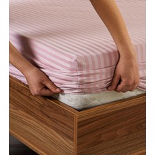 Vavey Çizgili Saten 160X200 30LASTIKLI Yatak Çarşafı ve 2 Adet Yastık Kılıfı 50X70 Çift Kişilik Set Pembe