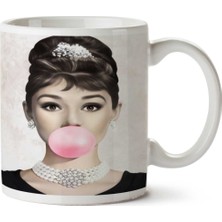 Audrey Hepburn Pembe Sakız Iki Tarafı Baskılı Kupa Bardak