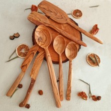 Artful Wooden Ahşap Tahta Kaşık, Bıçak ve Spatula Seti - El Yapımı - Zeytin Ağacı