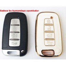 Skilit Samsun Oto Kilit Hyundai IX35 Santa Fe Sonata Elantra Smart Kumanda Kılıfı Oto Anahtarlık Beyaz 4 Tuşlu