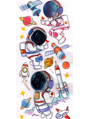 Limmy Duvar Sticker Kabartmalı 3 Boyutlu Sticker, 3D Duvar Stiker (HX003) 55X25 cm - Astronot Uçak