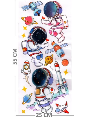 Limmy Duvar Sticker Kabartmalı 3 Boyutlu Sticker, 3D Duvar Stiker (HX003) 55X25 cm - Astronot Uçak