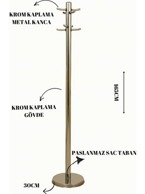 Erofis Krom Sosis Askılık, Paslanmaz Metal Ayaklı Askılık, Modern Tasarım Krom Çelik Portmanto Askılık