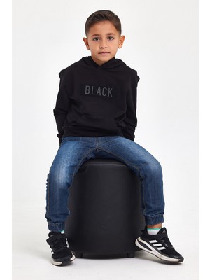 Mrs & Kids 3D Baskılı Pamuk Kışlık Siyah Kapüşonlu Çocuk Siyah Erkek Unisex Oversize Sweatshirt Hoodie