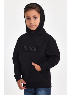 Mrs & Kids 3D Baskılı Pamuk Kışlık Siyah Kapüşonlu Çocuk Siyah Erkek Unisex Oversize Sweatshirt Hoodie