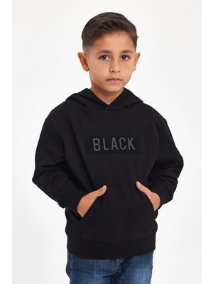 Mrs & Kids 3D Baskılı Pamuk Kışlık Siyah Kapüşonlu Çocuk Siyah Erkek Unisex Oversize Sweatshirt Hoodie