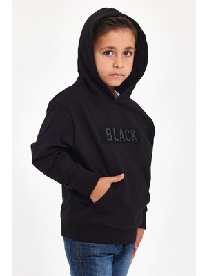 Mrs & Kids 3D Baskılı Pamuk Kışlık Siyah Kapüşonlu Çocuk Siyah Erkek Unisex Oversize Sweatshirt Hoodie