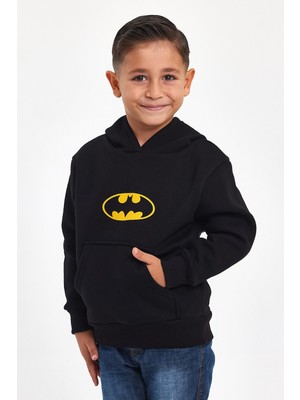 Mrs & Kids Kışlık Siyah Kapüşonlu Çocuk Siyah Erkek Unisex Oversize Sweatshirt Hoodie