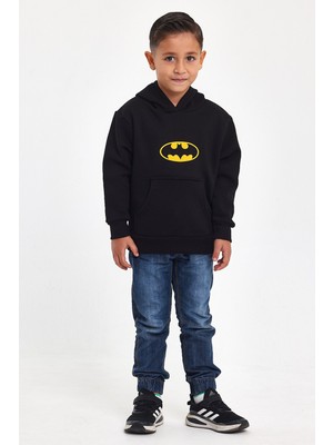 Mrs & Kids Kışlık Siyah Kapüşonlu Çocuk Siyah Erkek Unisex Oversize Sweatshirt Hoodie