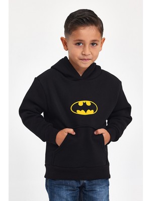 Mrs & Kids Kışlık Siyah Kapüşonlu Çocuk Siyah Erkek Unisex Oversize Sweatshirt Hoodie