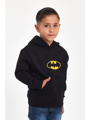 Mrs & Kids Kışlık Siyah Kapüşonlu Çocuk Siyah Erkek Unisex Oversize Sweatshirt Hoodie