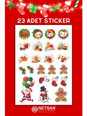 Netsan Etiket Yılbaşı Temalı Özel Kesim Hediye Paketi Için 23 Adet Sticker