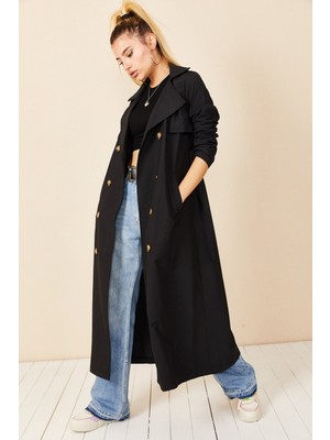 Hakke Şal Yaka Düğmeli Trençkot