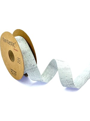 Fantastic Dokuma Gümüş Simli Kar Tanesi Kurdele (22MM Genişlik - 10MT Uzunluk)