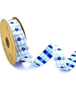 Fantastic Çiçek Desenli Ekose Dokuma Kurdele (20MM Genişlik - 10MT Uzunluk)