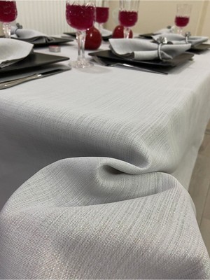 Zeren Home Simli Polyester Keten Dertsiz Masa Örtüsü Gri + 6 Peçete