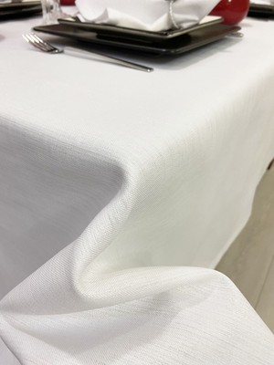 Zeren Home Simli Polyester Keten Dertsiz Masa Örtüsü Beyaz + 12 Peçete