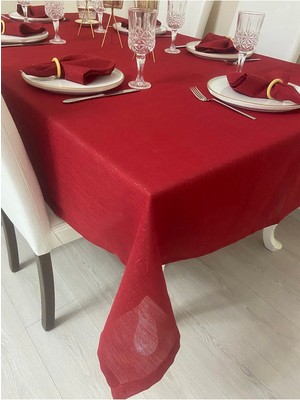 Zeren Home Simli Polyester Keten Dertsiz Masa Örtüsü Kırmızı
