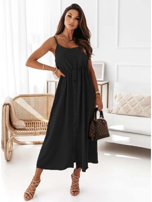 Ozm Giyim Kadın Askılı Önü Düğme Aerobin Elbise