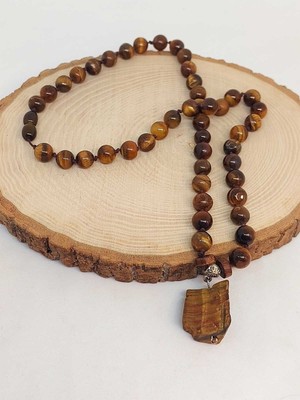 Yaşam Tohumu Kaplan Gözü Taşı Düğümlü Unisex Tasarım Kolye 8mm (45060)