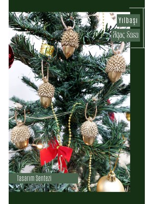 Tasarım Sentezi 5'li Yılbaşı Çam Ağacı Süsü Meşe Palamudu Pelit Palut Yeni Yıl Noel Yemiş Hediye Süs Christmas Gold