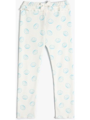 Koton Kız Çocuk Tayt Ekru Renkli Fırfır Detaylı Deniz Kabuğu Desenli Dokulu 4 - 5 Yaş