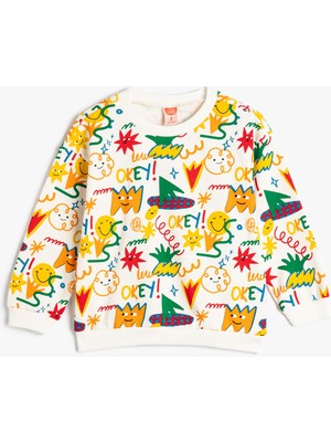 Koton Sweatshirt Eğlenceli Baskı Detaylı Uzun Kollu Bisiklet Yaka Pamuklu