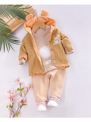 Vavbaby Vav Baby Wonus Tavşan Nakışlı Hırkalı 3 Lü Takımı Turuncu