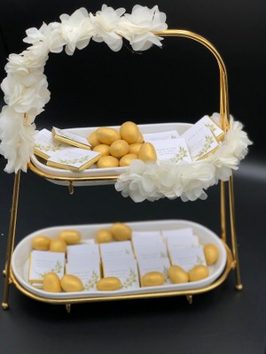 Mirabella Gift Çift Katlı Stand 50 Adet Isteme Çikolatası Badem Şekeri Söz Nişan Nikah Kız Isteme Madlen Çikolata