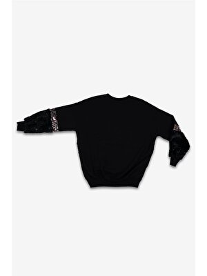 Adisia Kadın Siyah Pullu Tüylü Sweatshirt